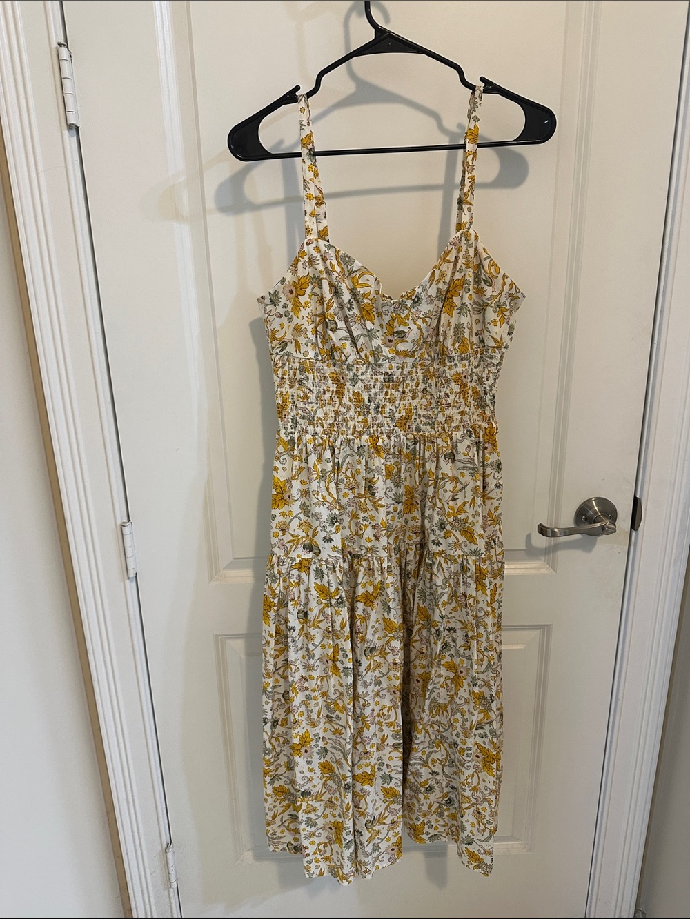 J. Crew Yellow Floral Smocked Midi Dress